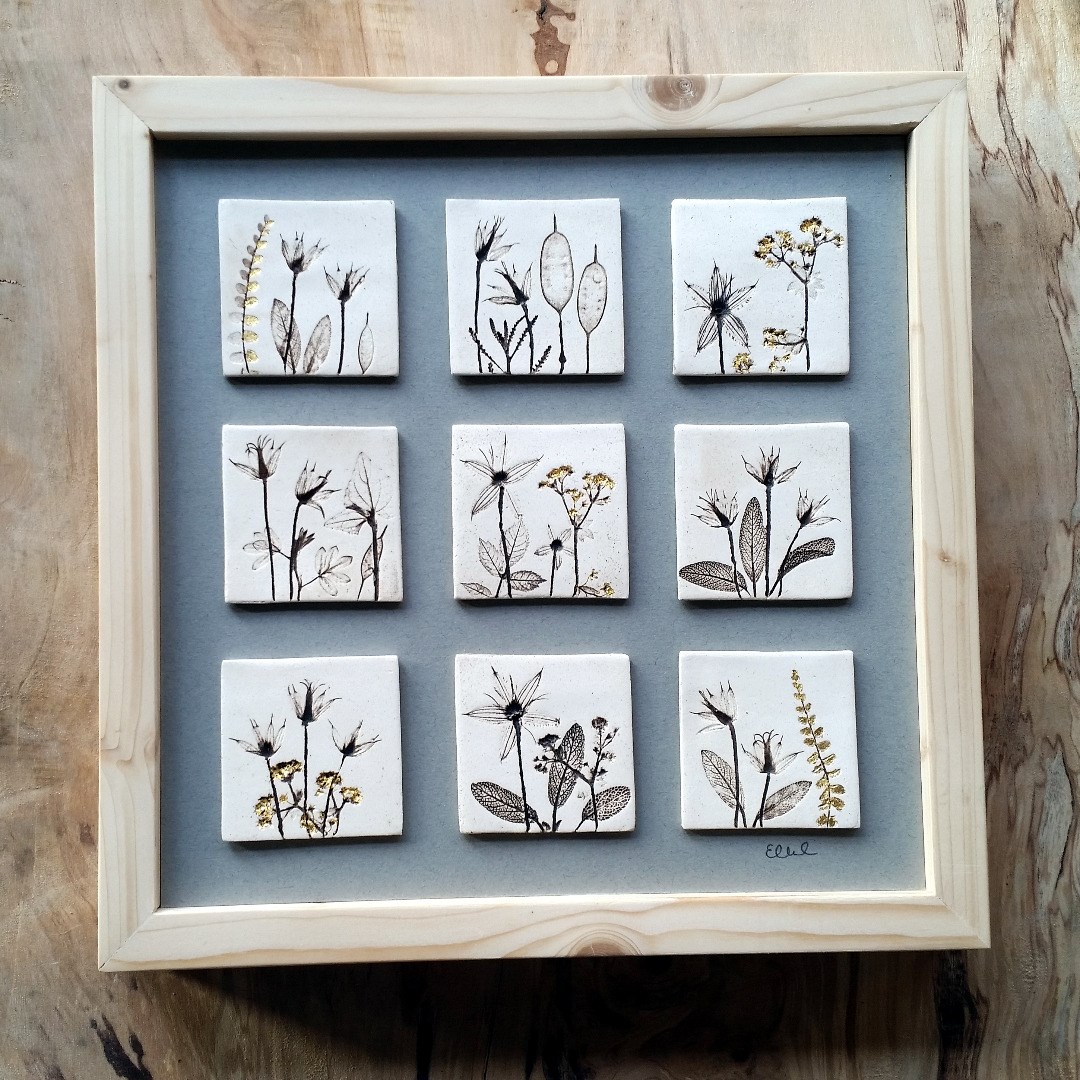 Nine Framed Tiles With 24ct Gold Leaf