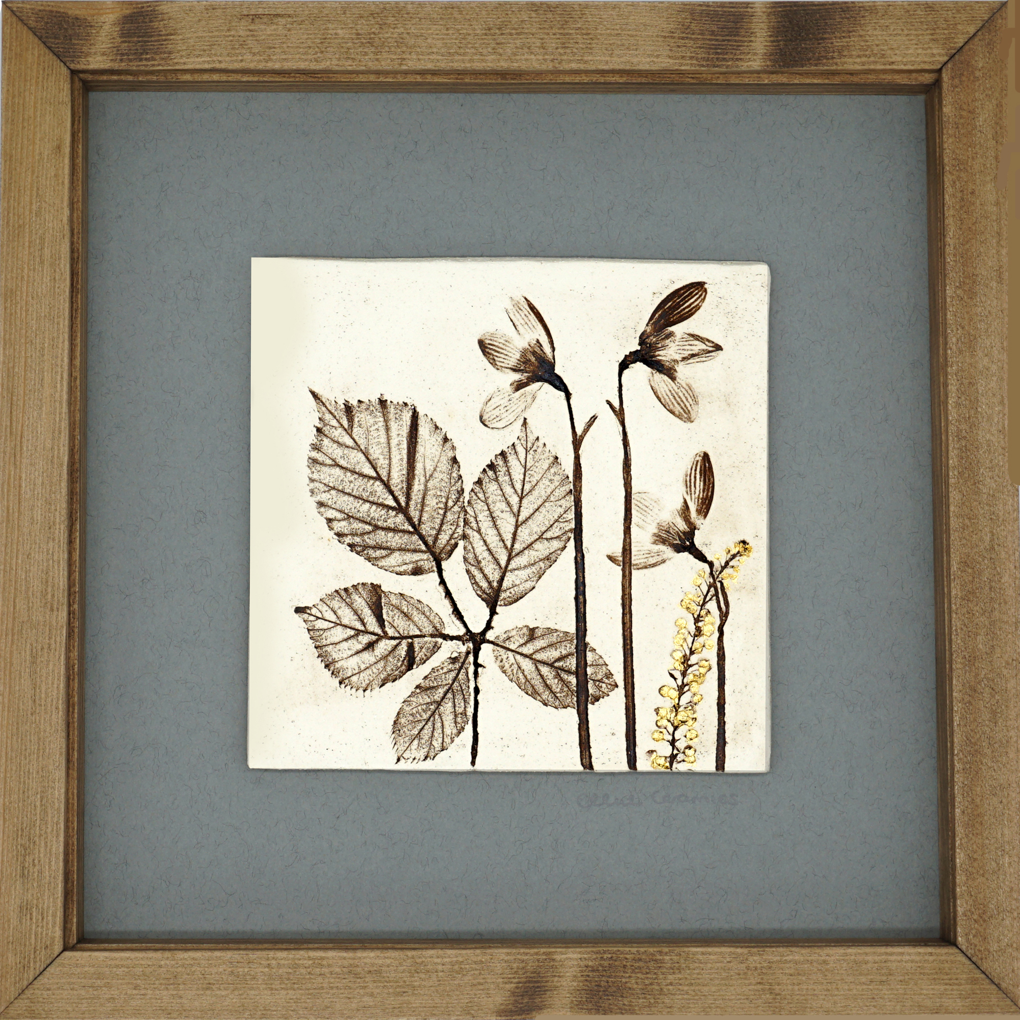 Box Framed Snowdrop Tile with 24ct Gold Leaf