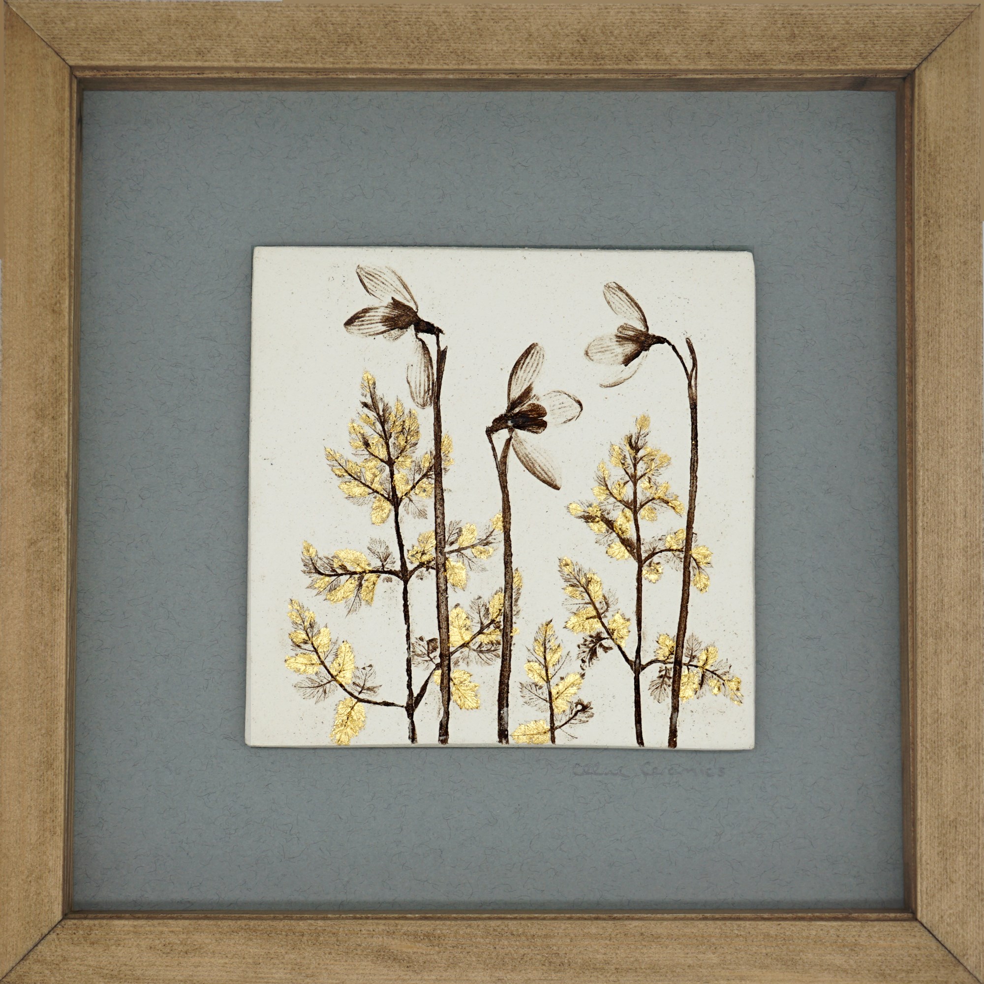 Box Framed Snowdrop Tile with 24ct Gold Leaf