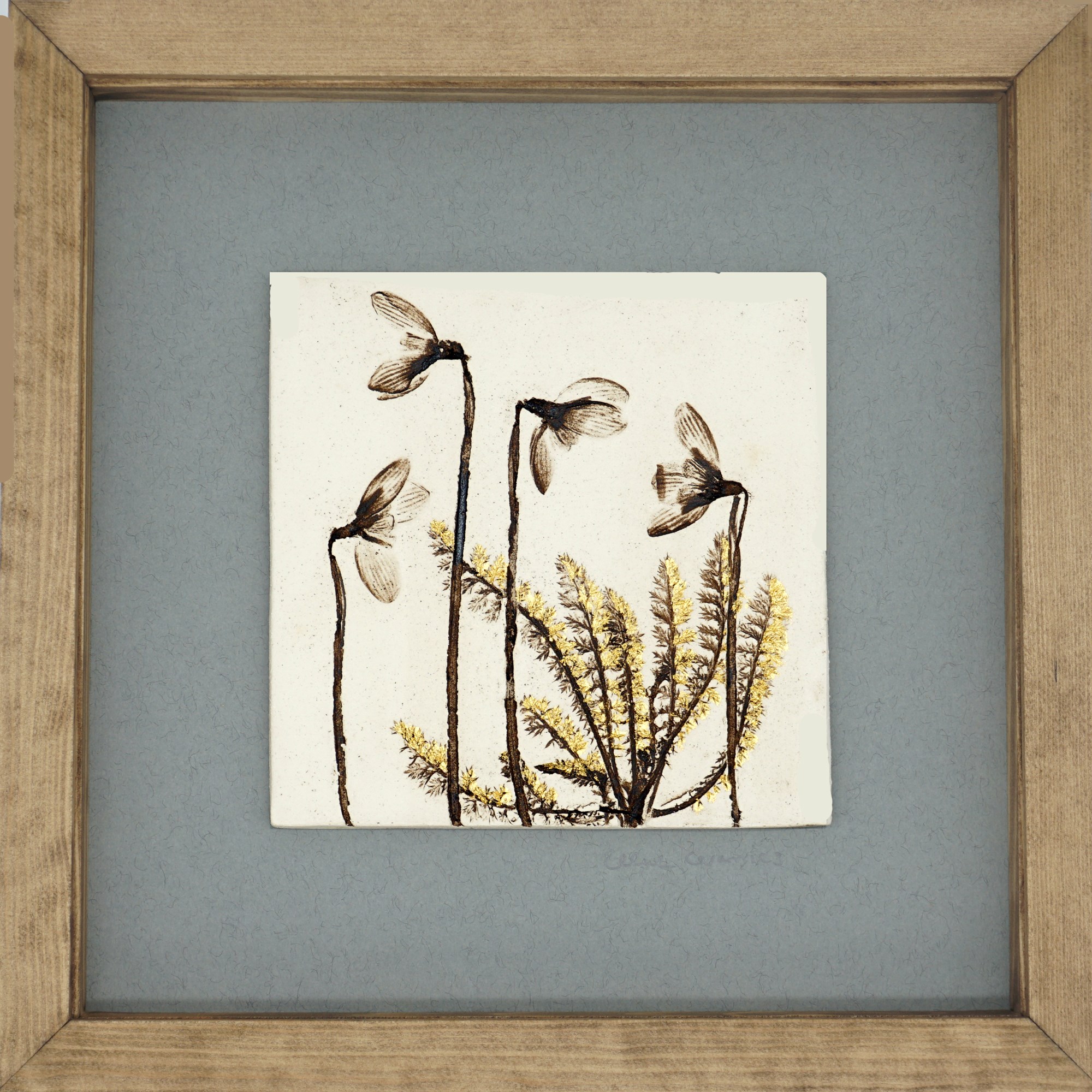 Box Framed Snowdrop Tile with 24ct Gold Leaf