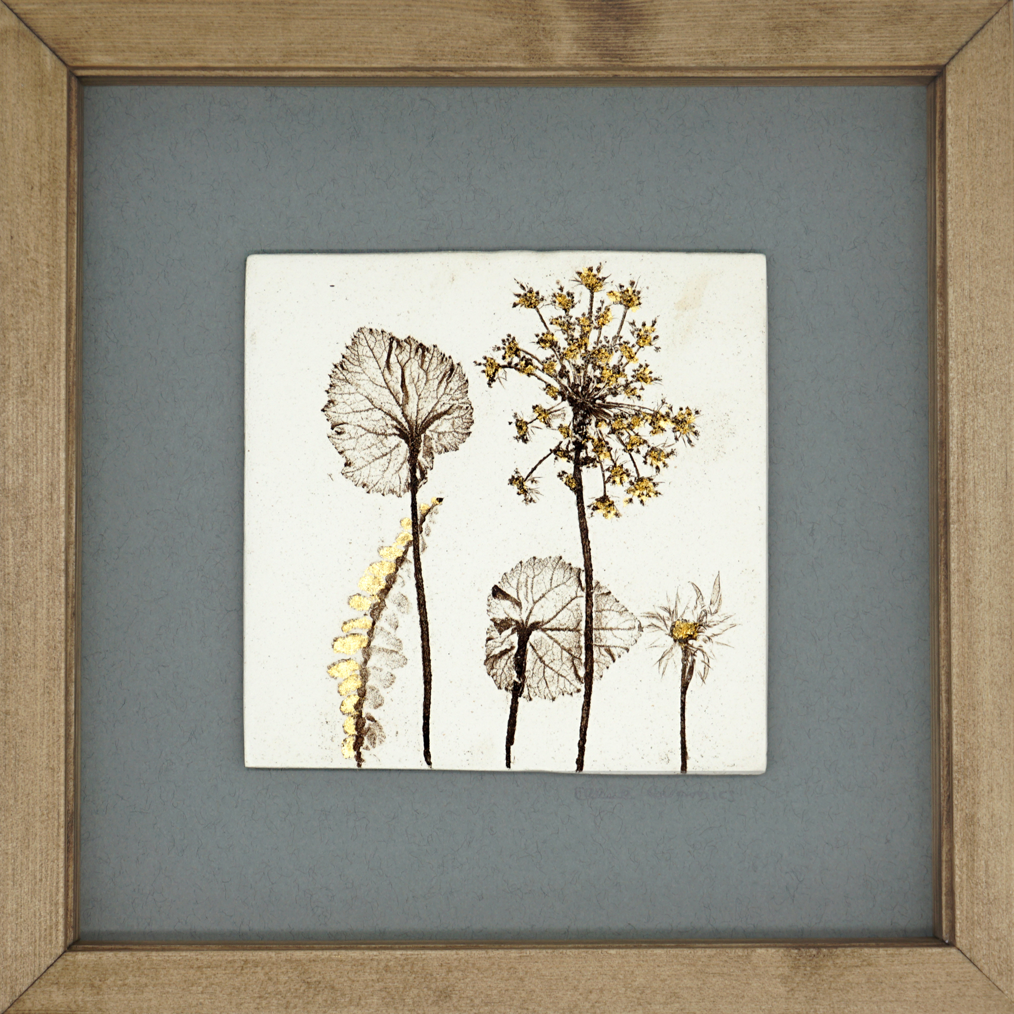 Box Framed Botanical Tile with 24ct Gold Leaf