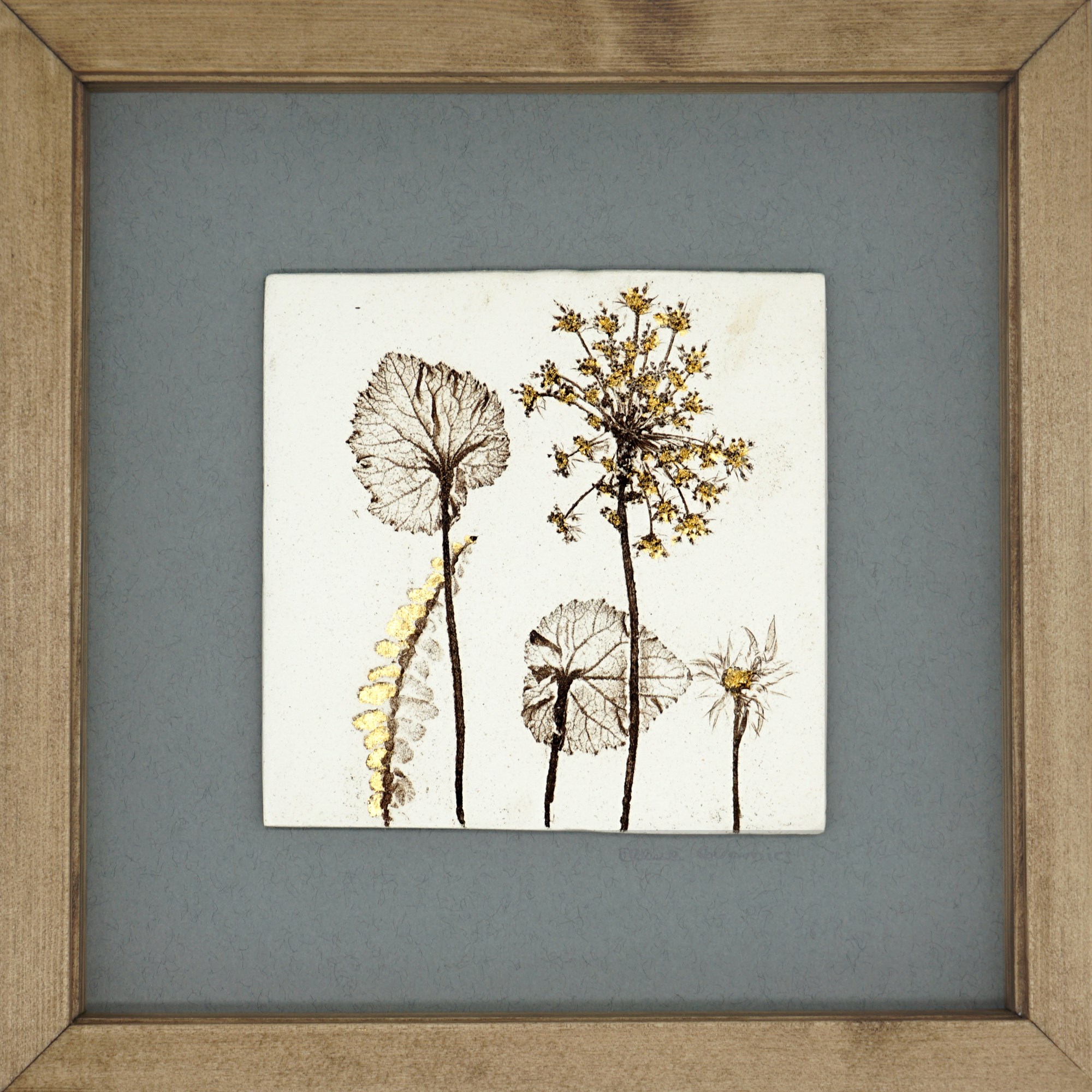 Box Framed Botanical Tile with 24ct Gold Leaf