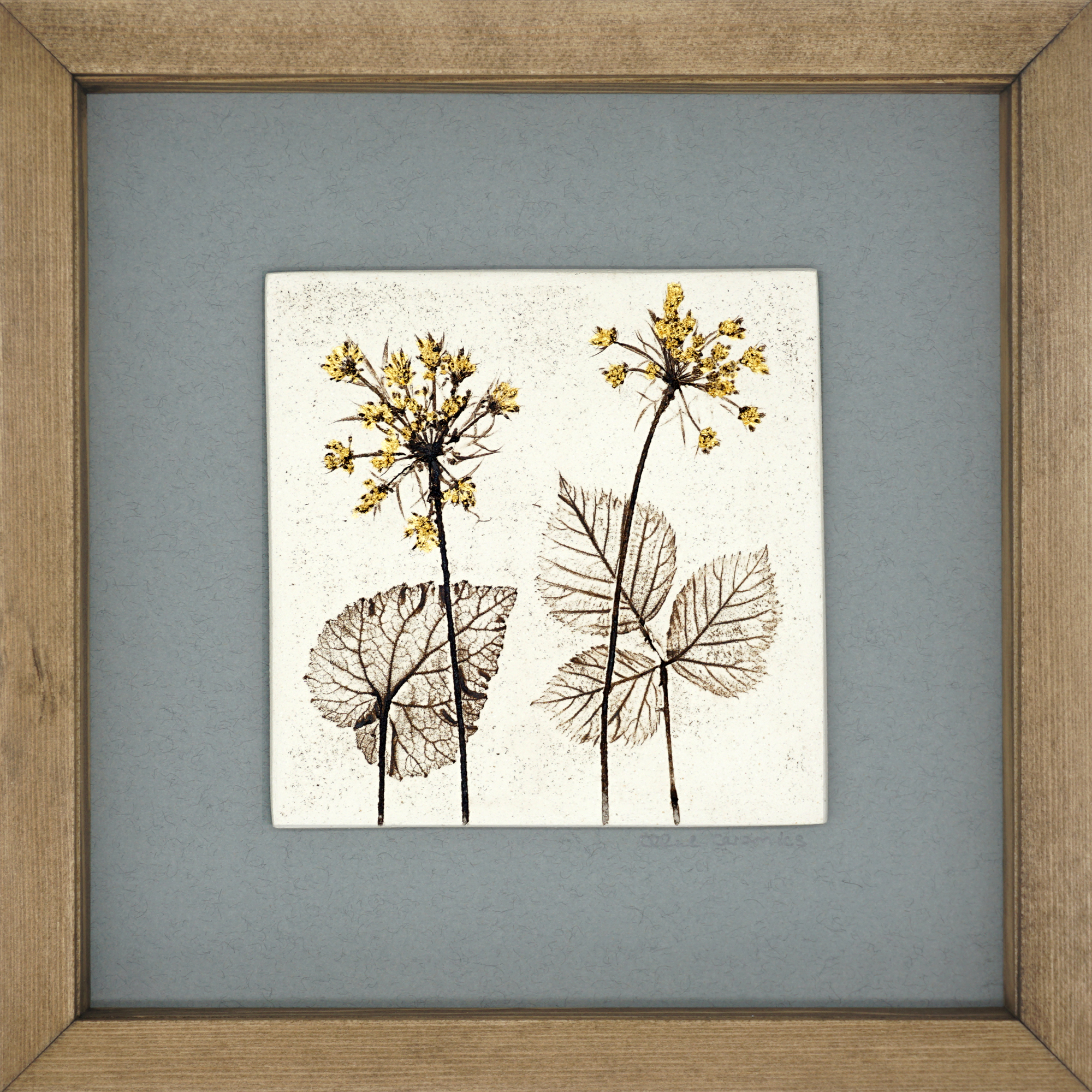 Box Framed Botanical Tile with 24ct Gold Leaf